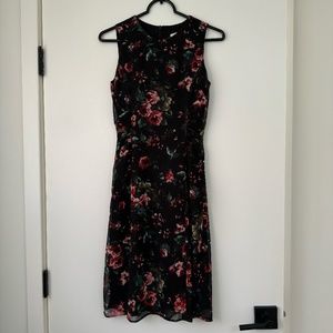 Anthropologie Charles Henry | Floral Red Black Chiffon Midi Dress Size XXSP